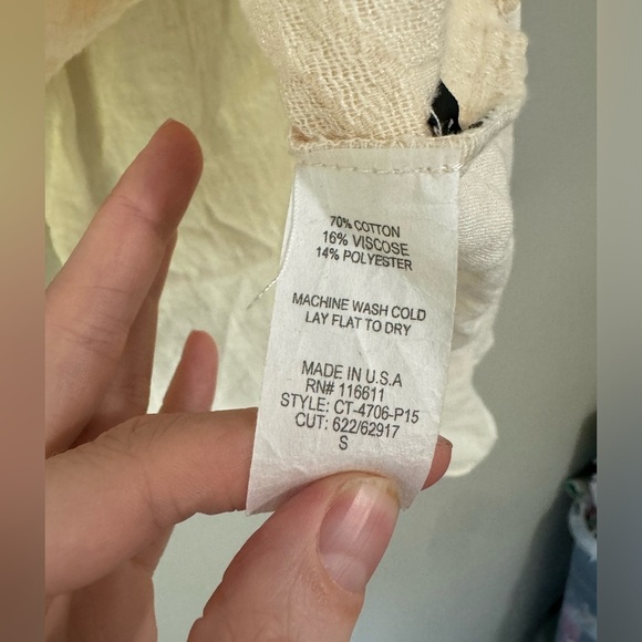 Anthropologie Amadi Blouse milkmaid peasant style Cream Long Sleeve Textured - Picture 3 of 5